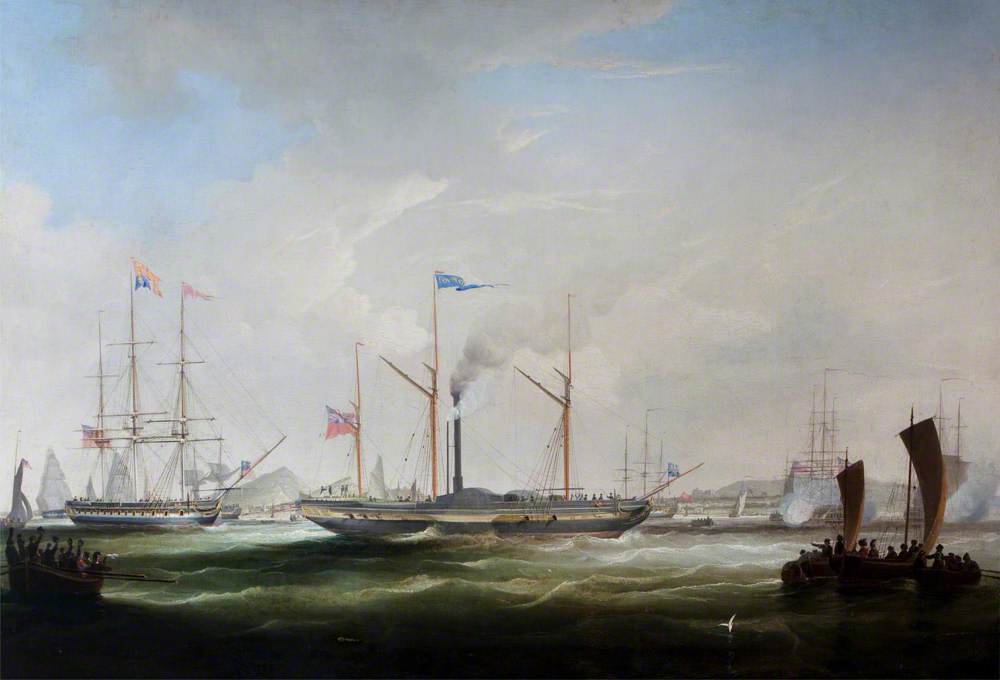 SS 'James Wyatt' Towing the Royal Yacht, 'Royal George' on the Visit of George IV to Edinburgh, August 1824