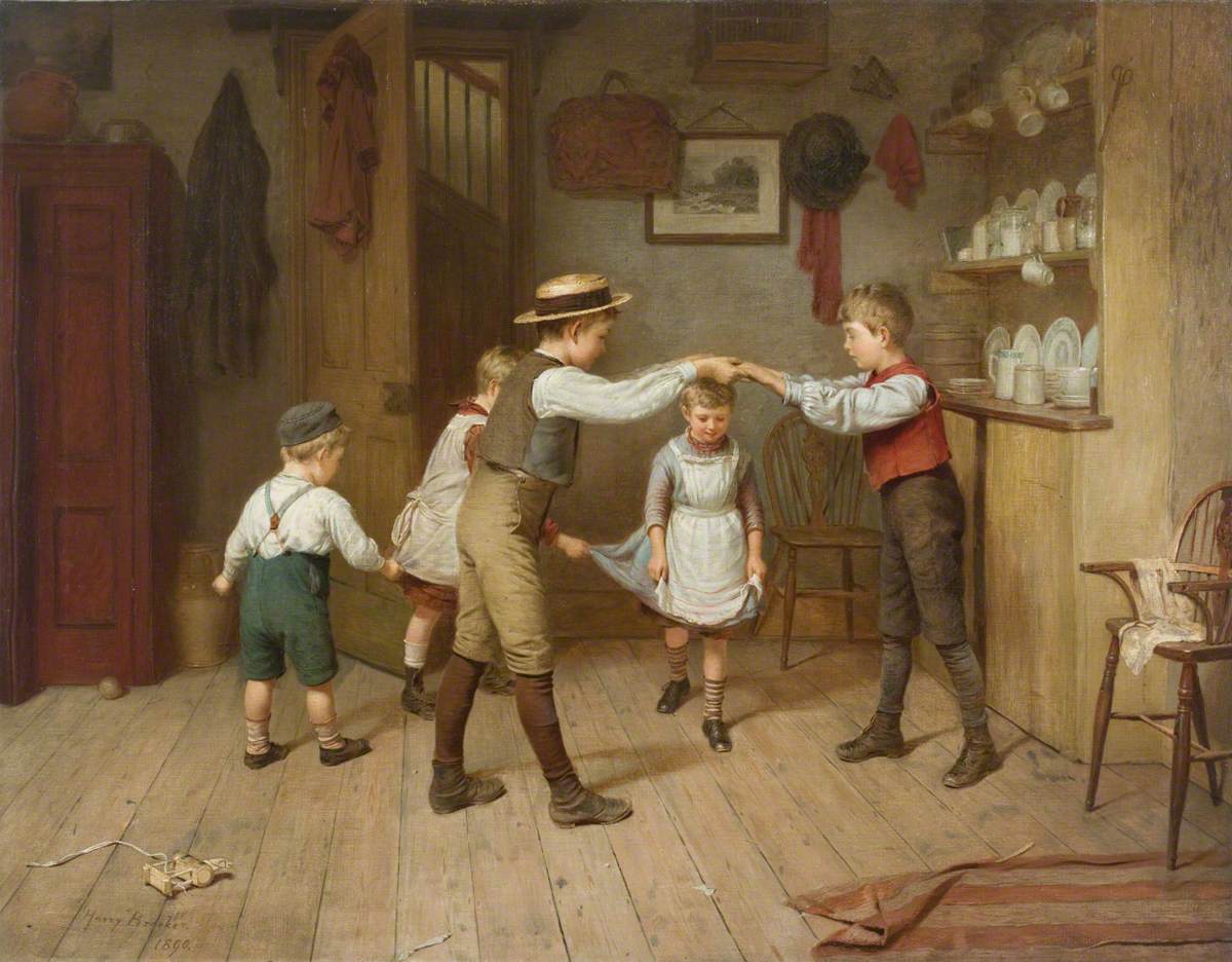 A Group Of Children Playing The Game Oranges And Lemons In A Domestic Interior Art Uk