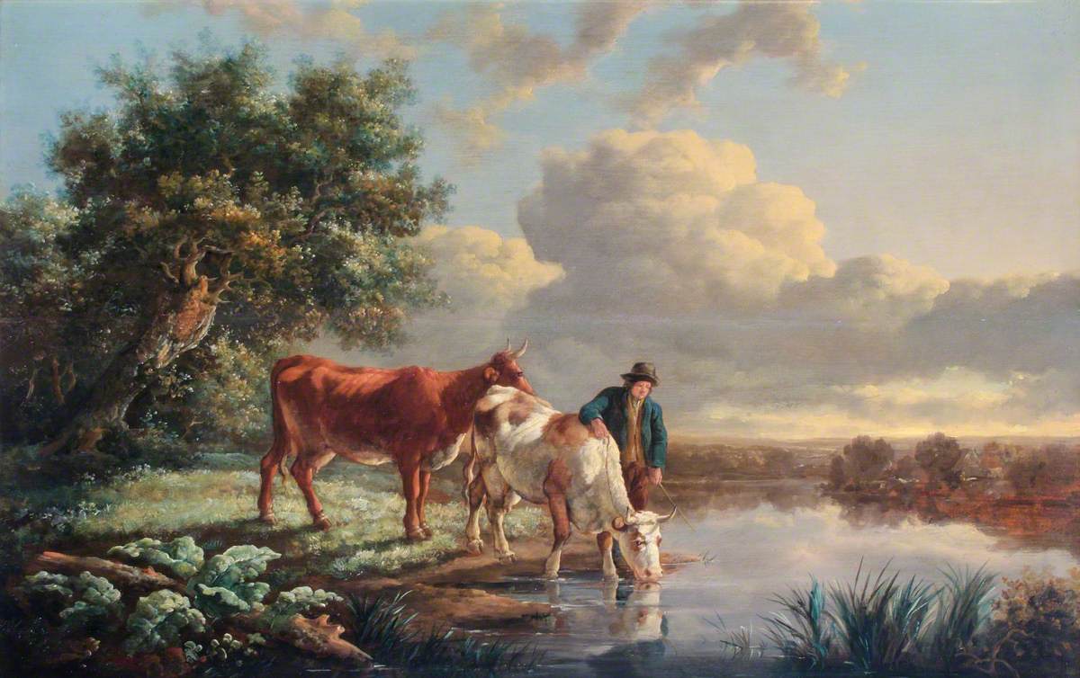 Cattle Drinking at the River Edge