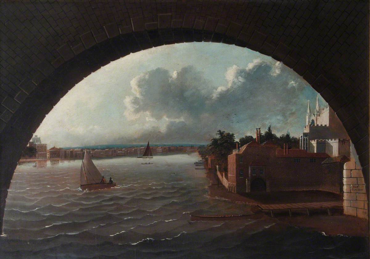 A View of the Thames at Westminster, Seen through an Arch of the Bridge