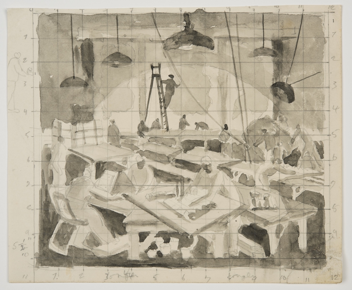 Mural Study (squared up) of the Camouflage Workshop, Ministry of Home Security Camouflage Establishment (VI)