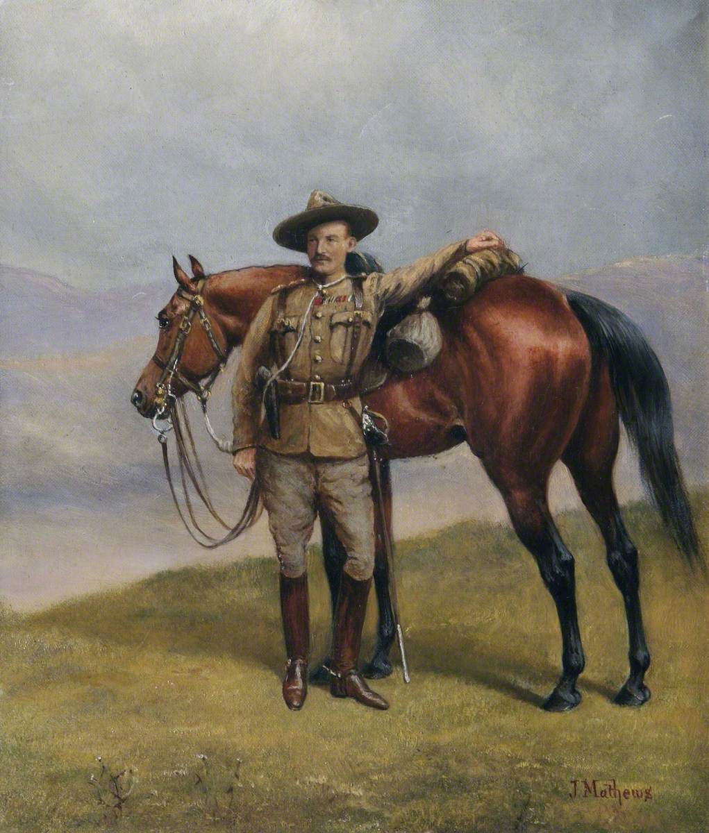 Baden-Powell in the Uniform of the South African Constabulary, Standing by His Charger