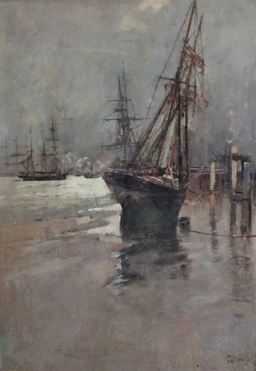 A Ship Beached at Low Tide