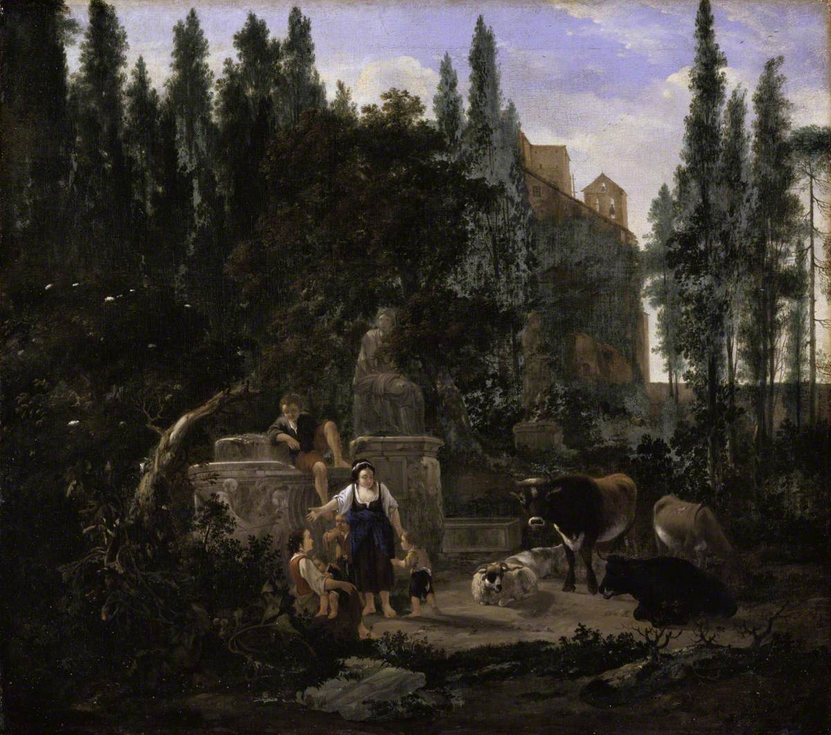 An Italian Landscape with Figures and Cattle