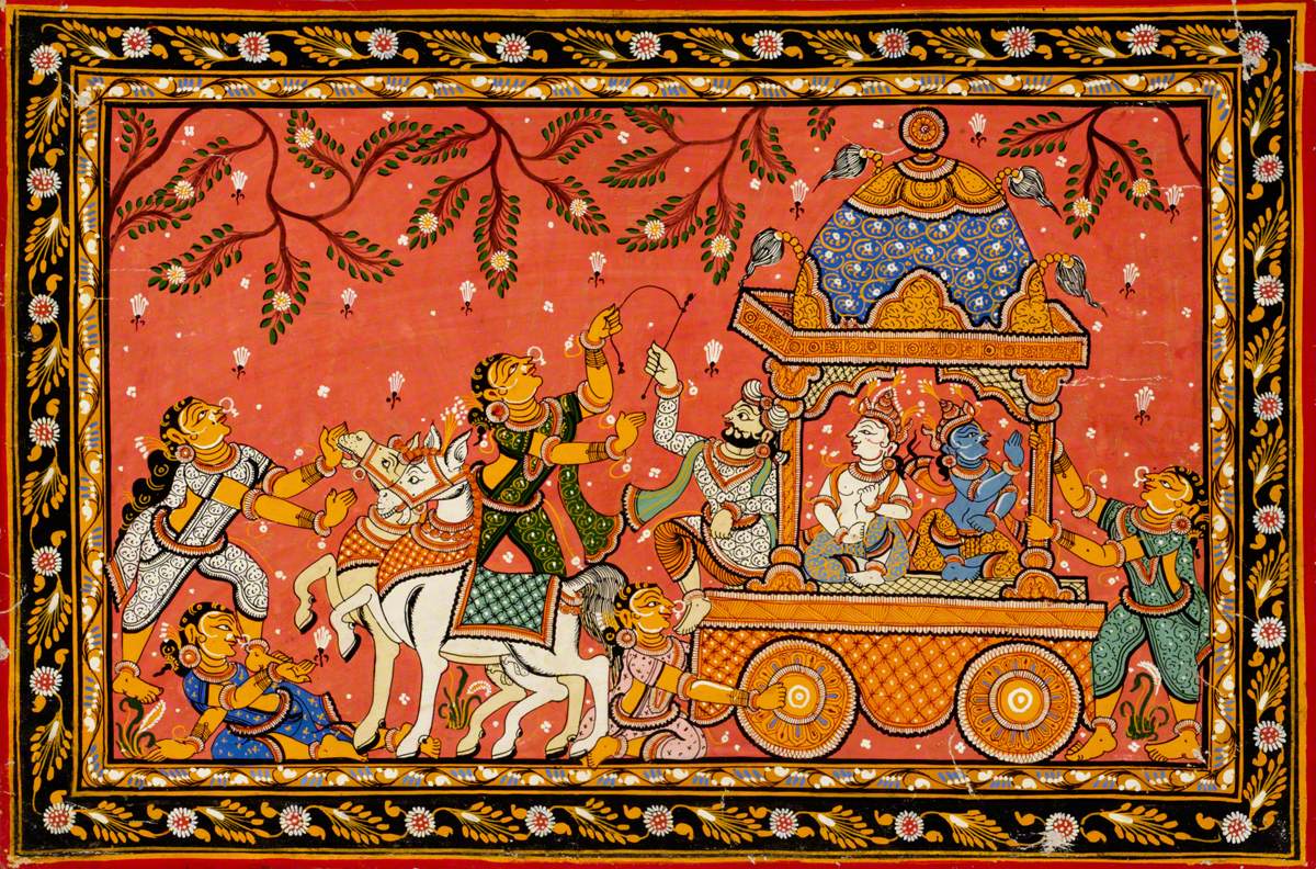 Krishna and Balarama in a Chariot on the Way to Mathura