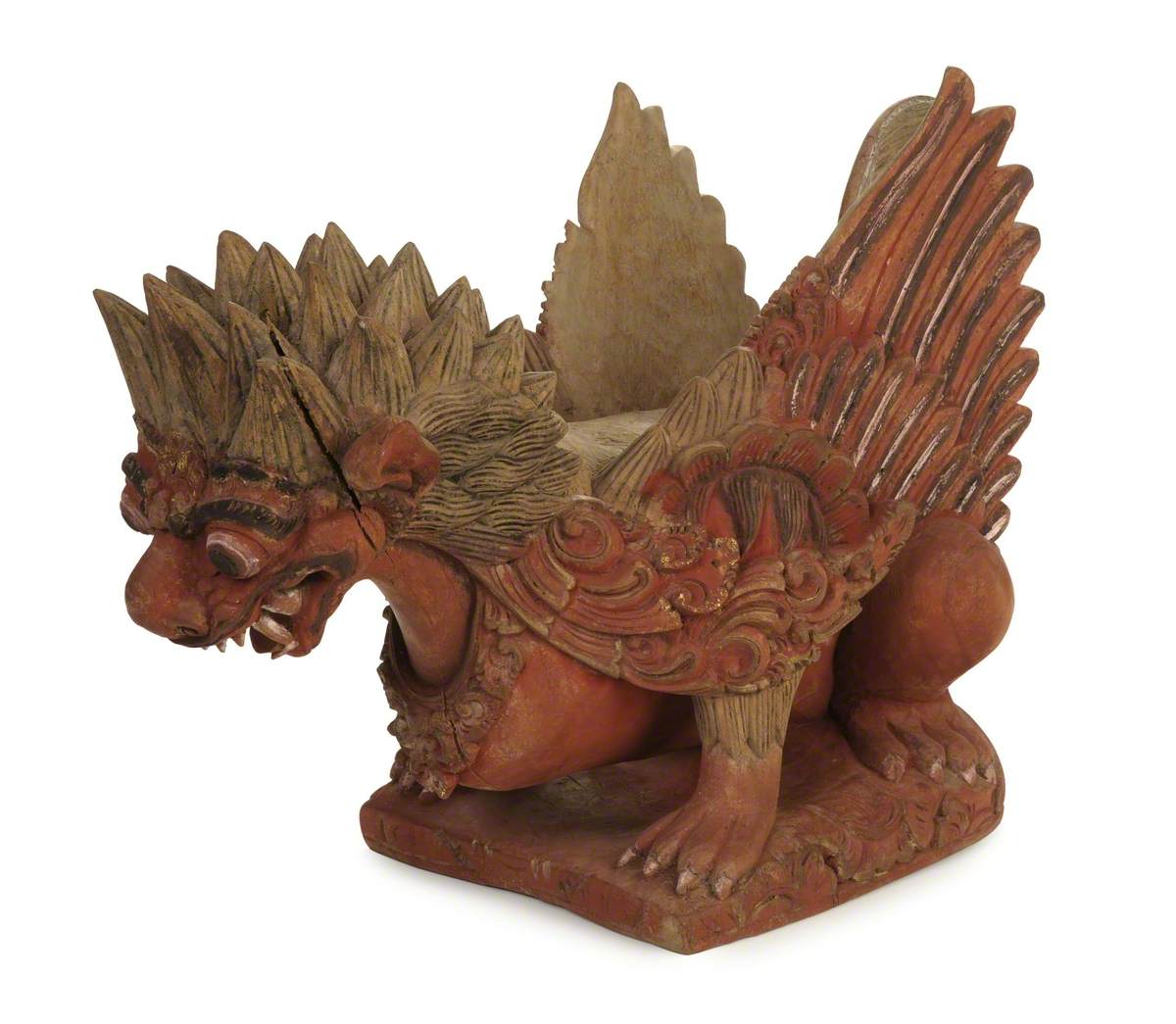 Wooden Architectural Base for Post, Sendi, in Shape of a Winged Lion