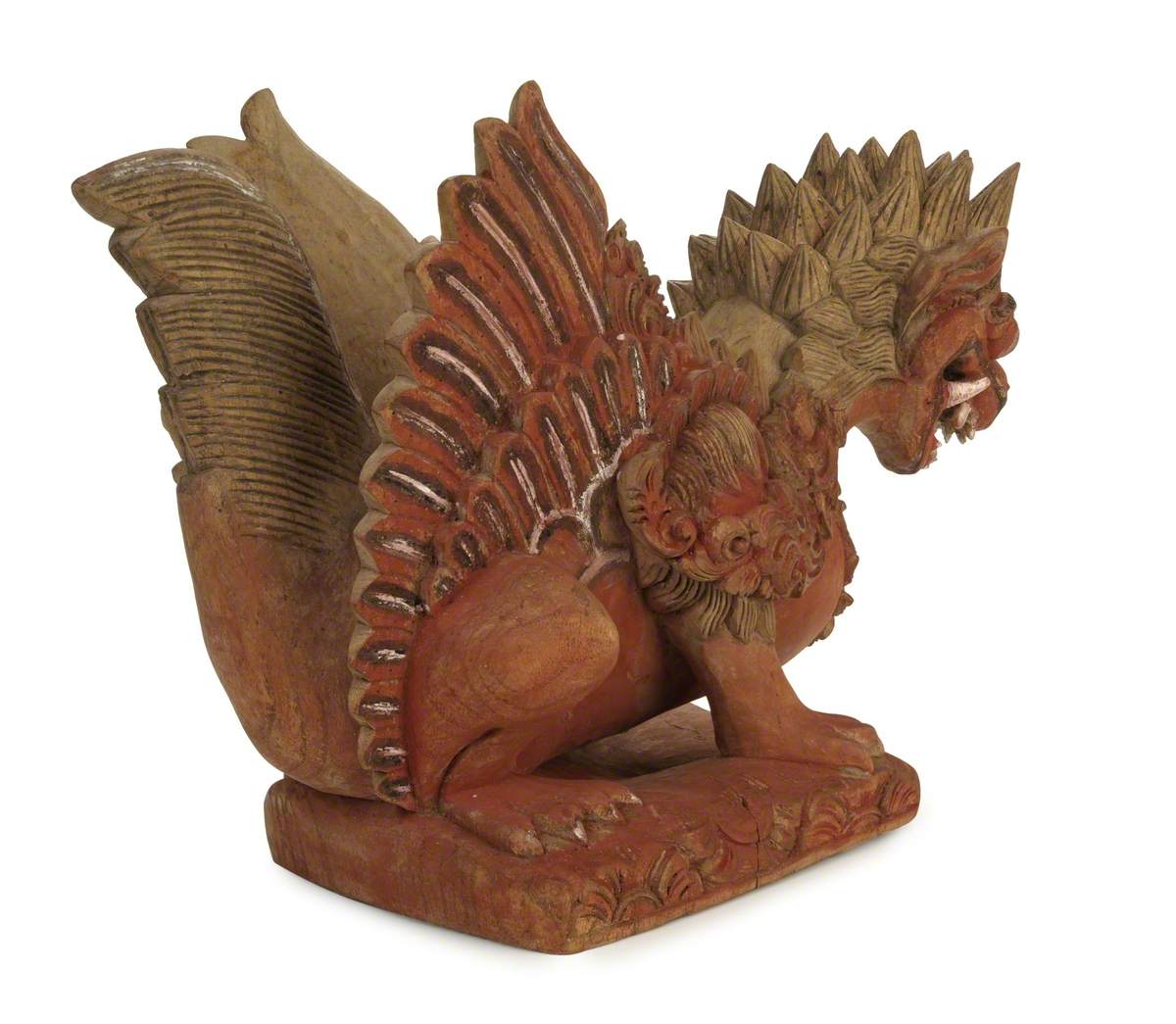 Wooden Architectural Base for Post, Sendi, in Shape of a Winged Lion