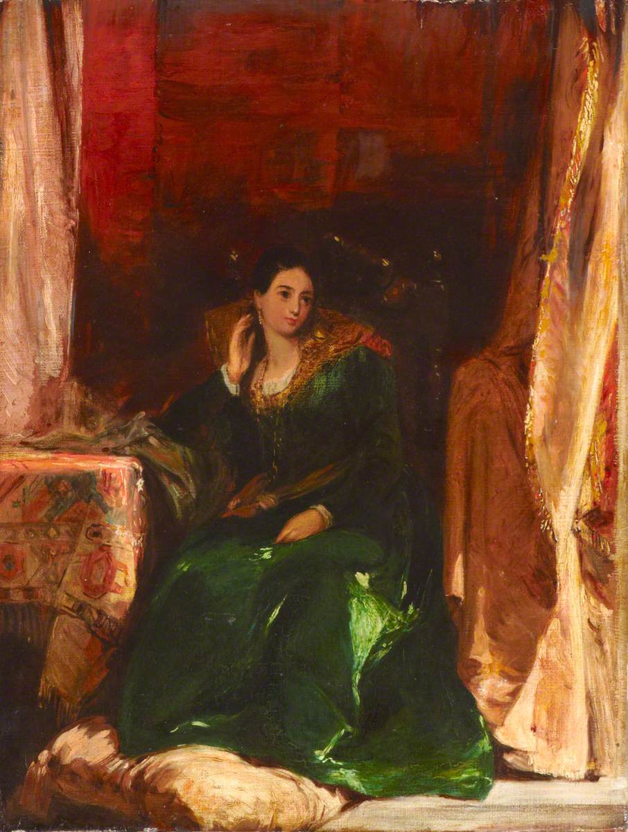 Lady in a Green Dress, Seated in an Alcove