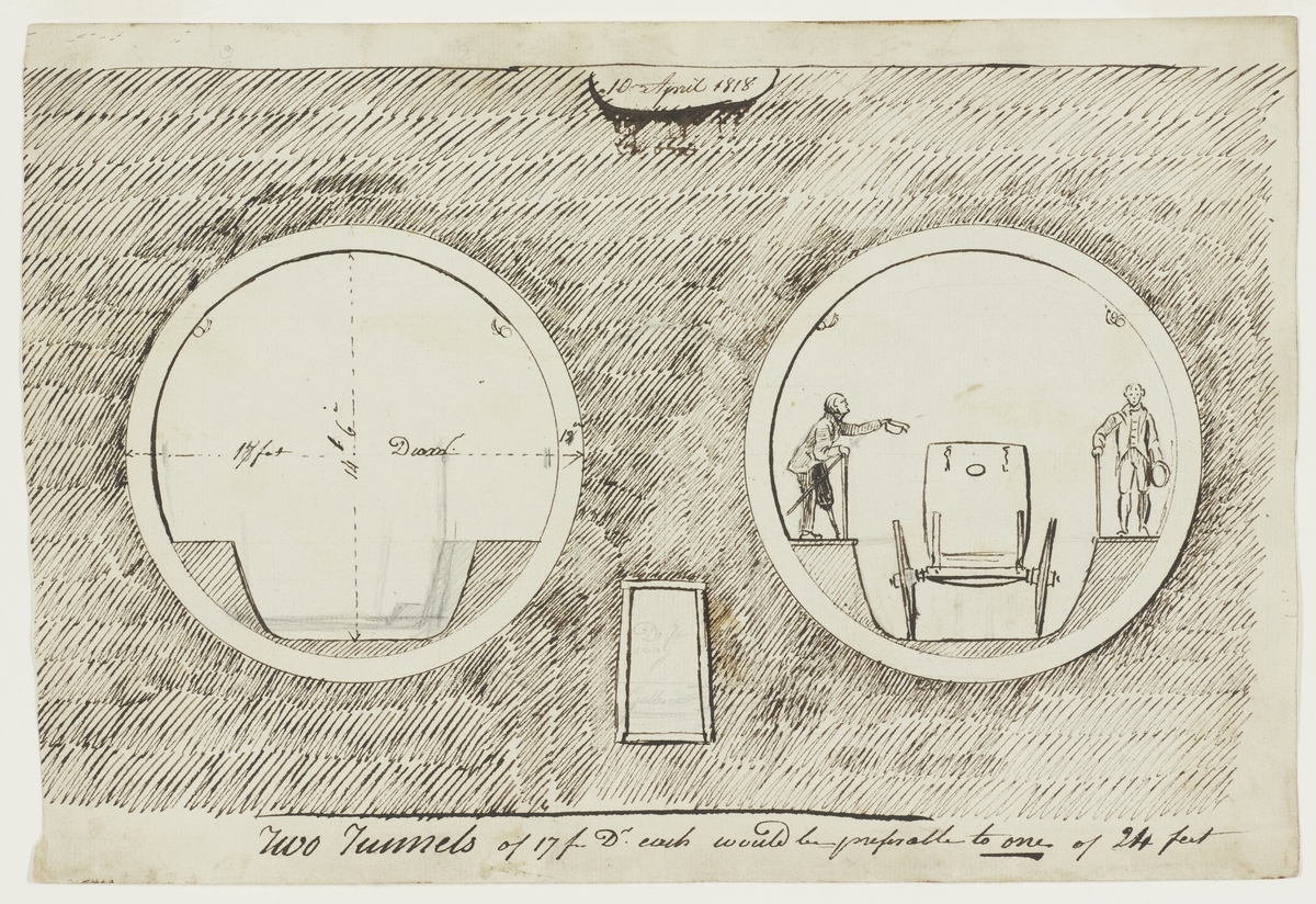 Autograph Sketch-Plan Showing Two Sections of the Proposed Cylindrical Tunnel