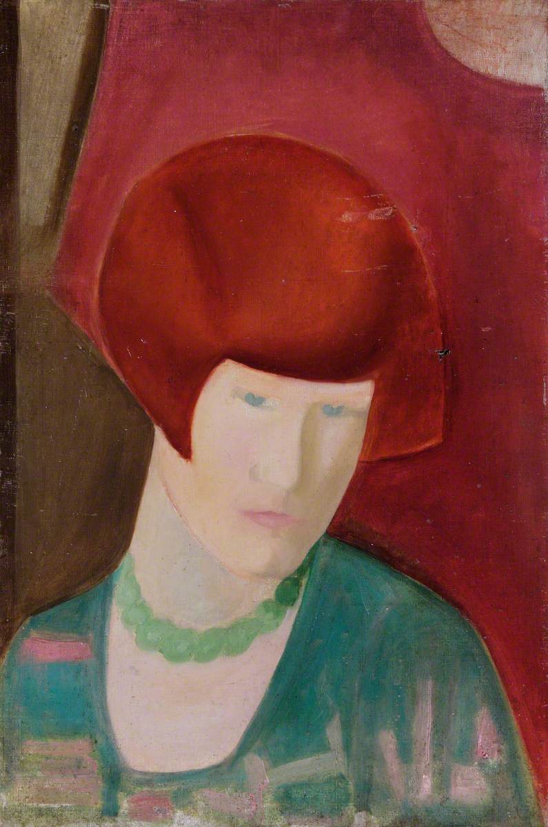 Woman with Red Hair and Green Necklace