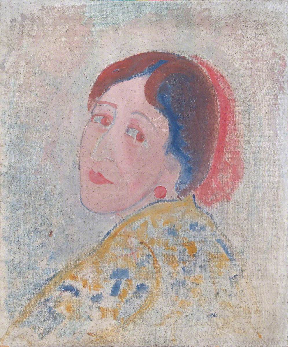 Woman with a Printed Gown and a Red Earring