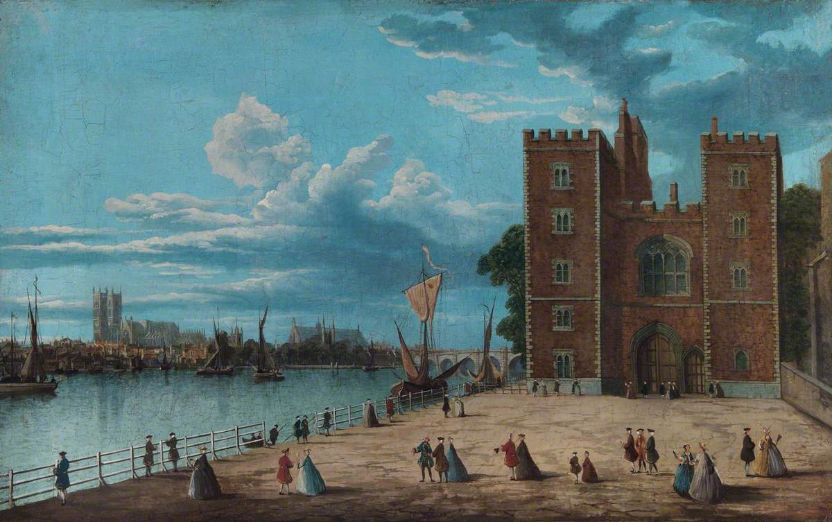 Lambeth Palace with Westminster Abbey beyond, London
