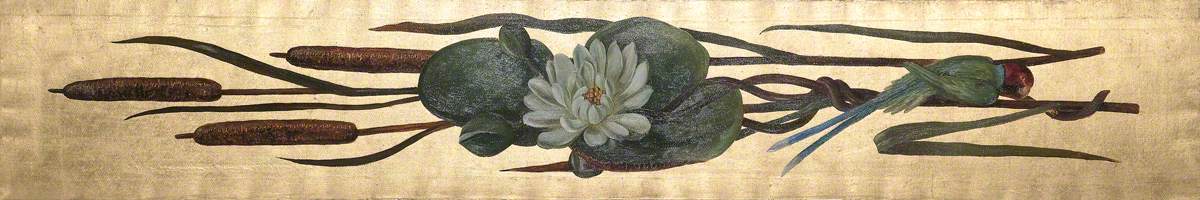Waterlily, Parrot and Bullrushes on a Gold Background*