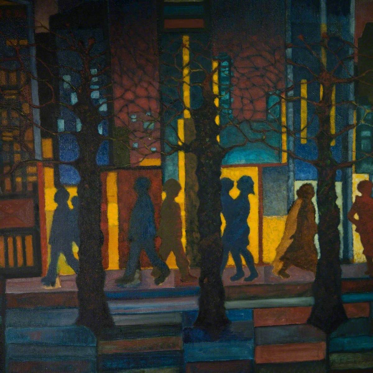 Night Cityscape: Walking by the Trees Under the Night Sky