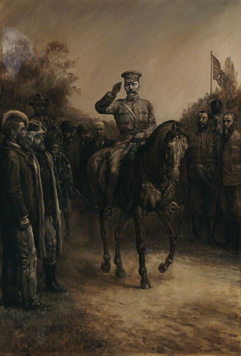 General (later Field Marshal) Lord Kitchener (1850–1916) (saluting as he rides past Boer leaders who stand, doffing their hats), South Africa, 1902