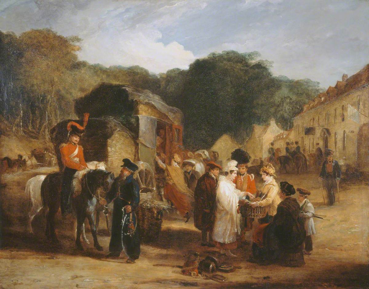 The Village of Waterloo (with travellers purchasing the relics that were found in the field of battle), 1815