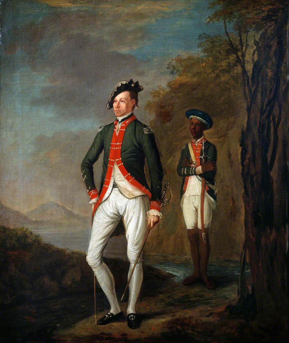 A British Officer of a Madras Sepoy Battalion, Possibly Captain Mathias Calvert (1733–1779), Attended by a Young Sepoy or Servant