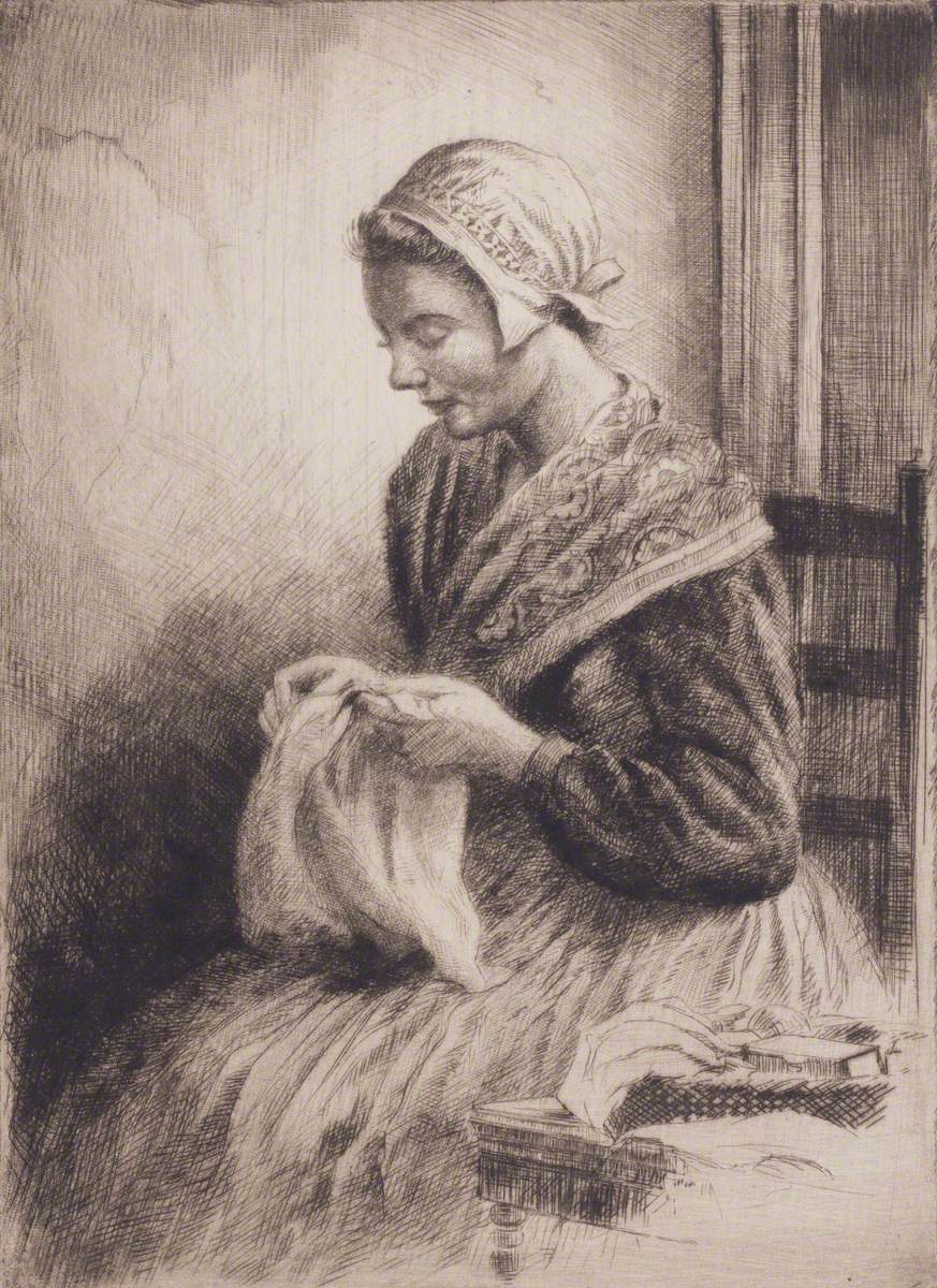 A Breton Girl Sewing