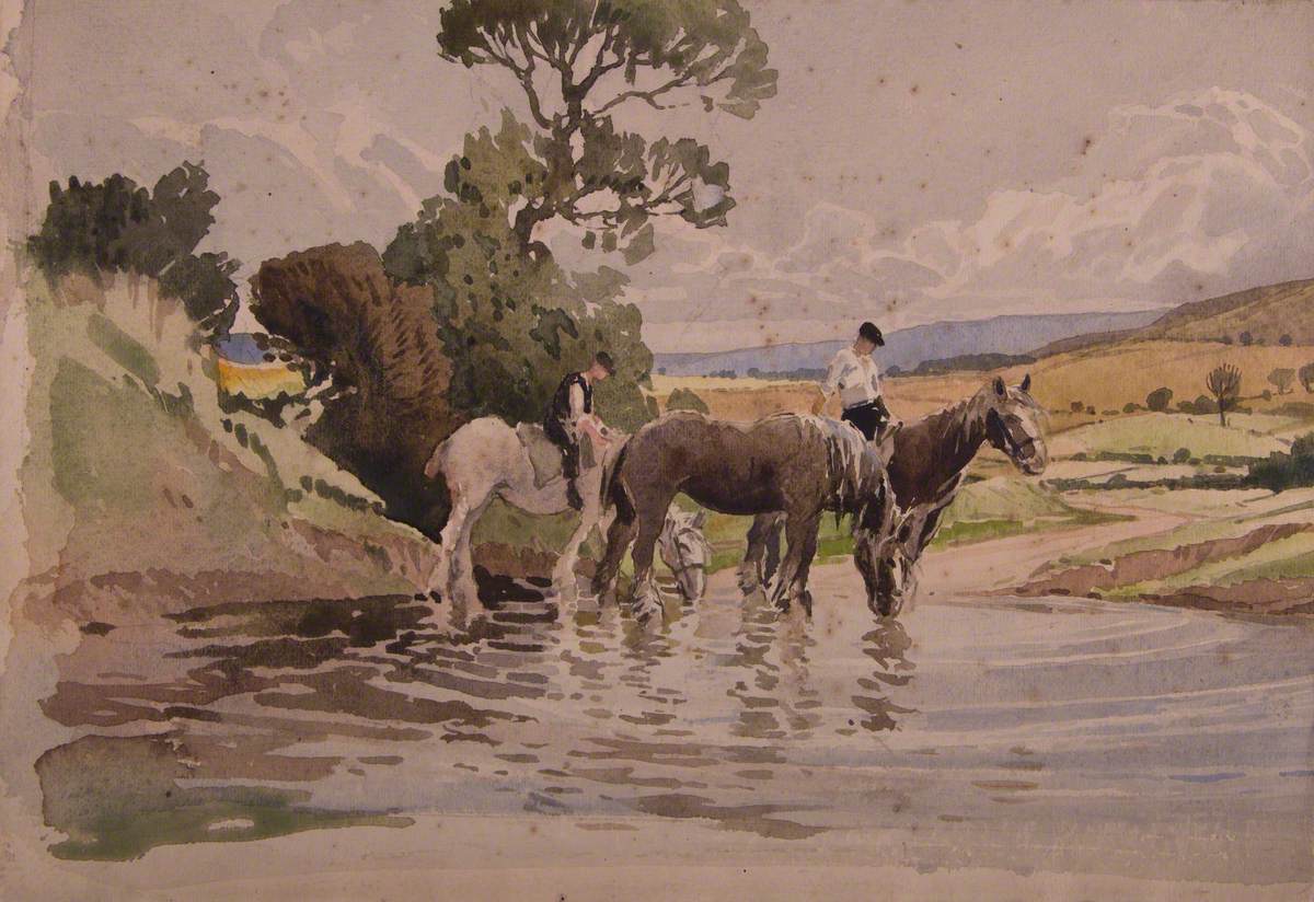 Landscape with Horses Working