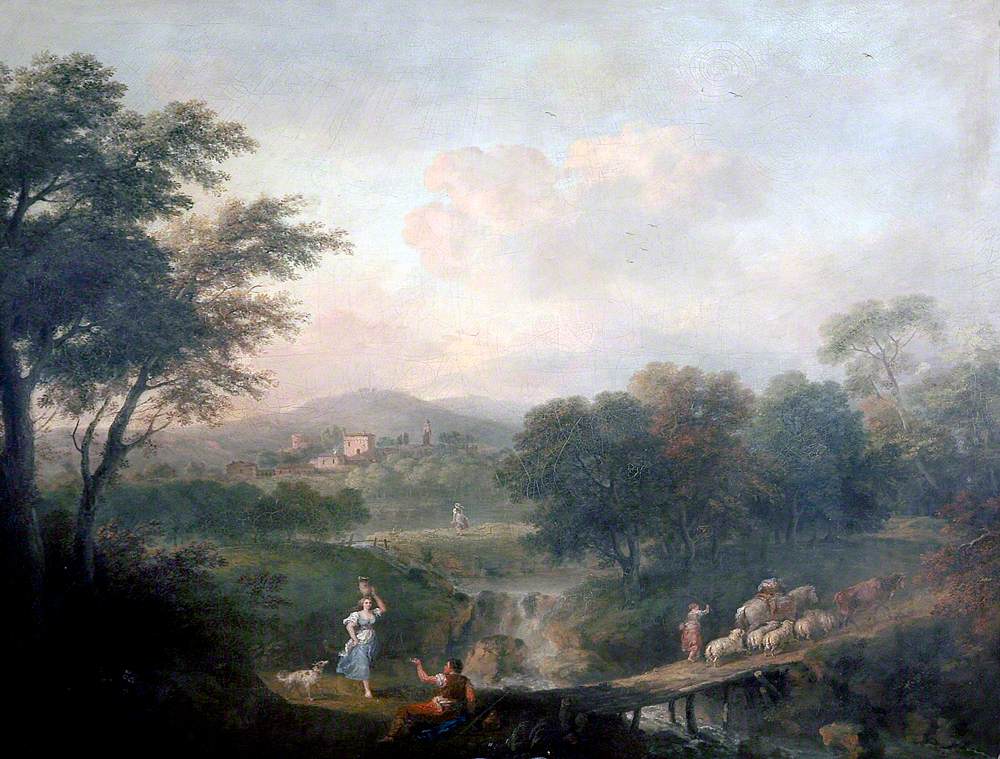 Landscape with Figures and Sheep on a Bridge