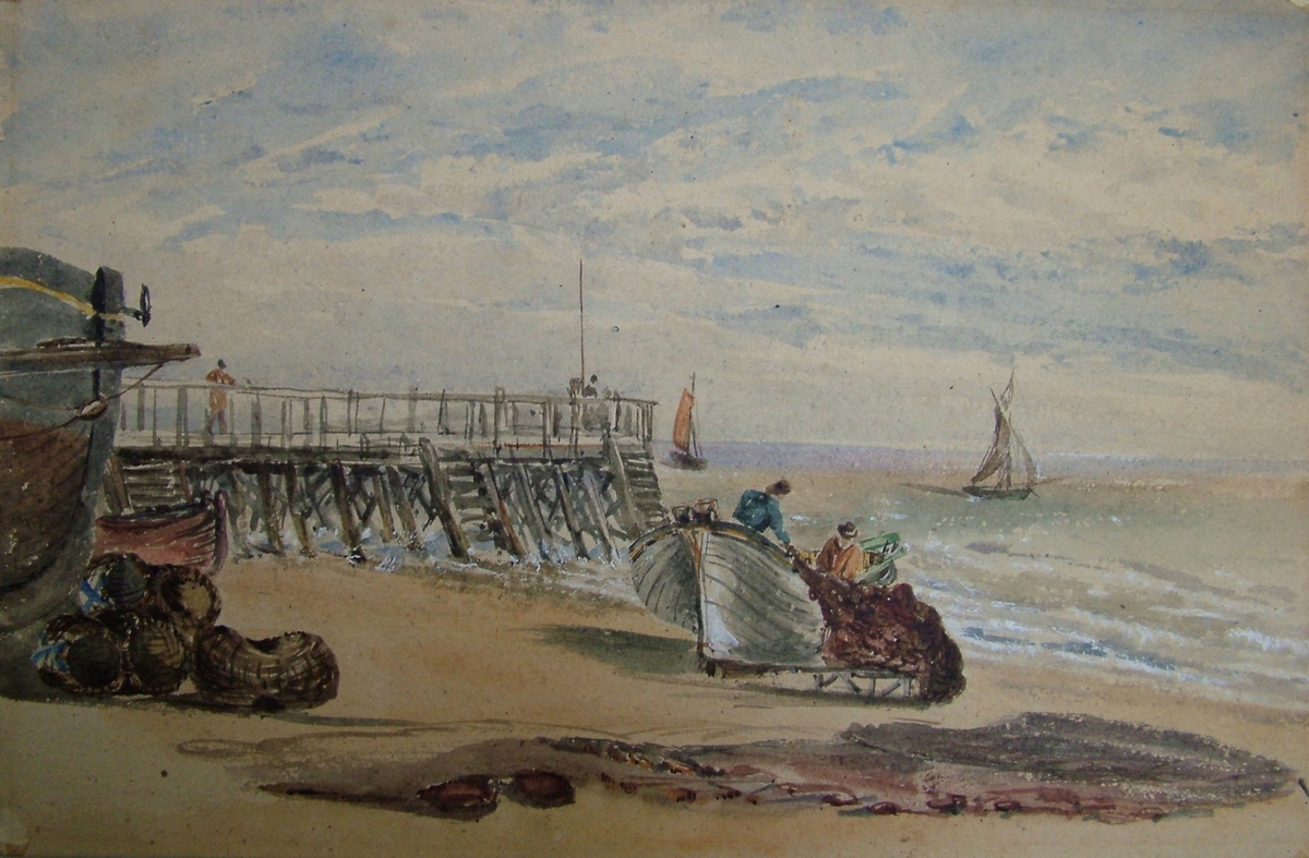 Beach Scene with Jetty and Boats