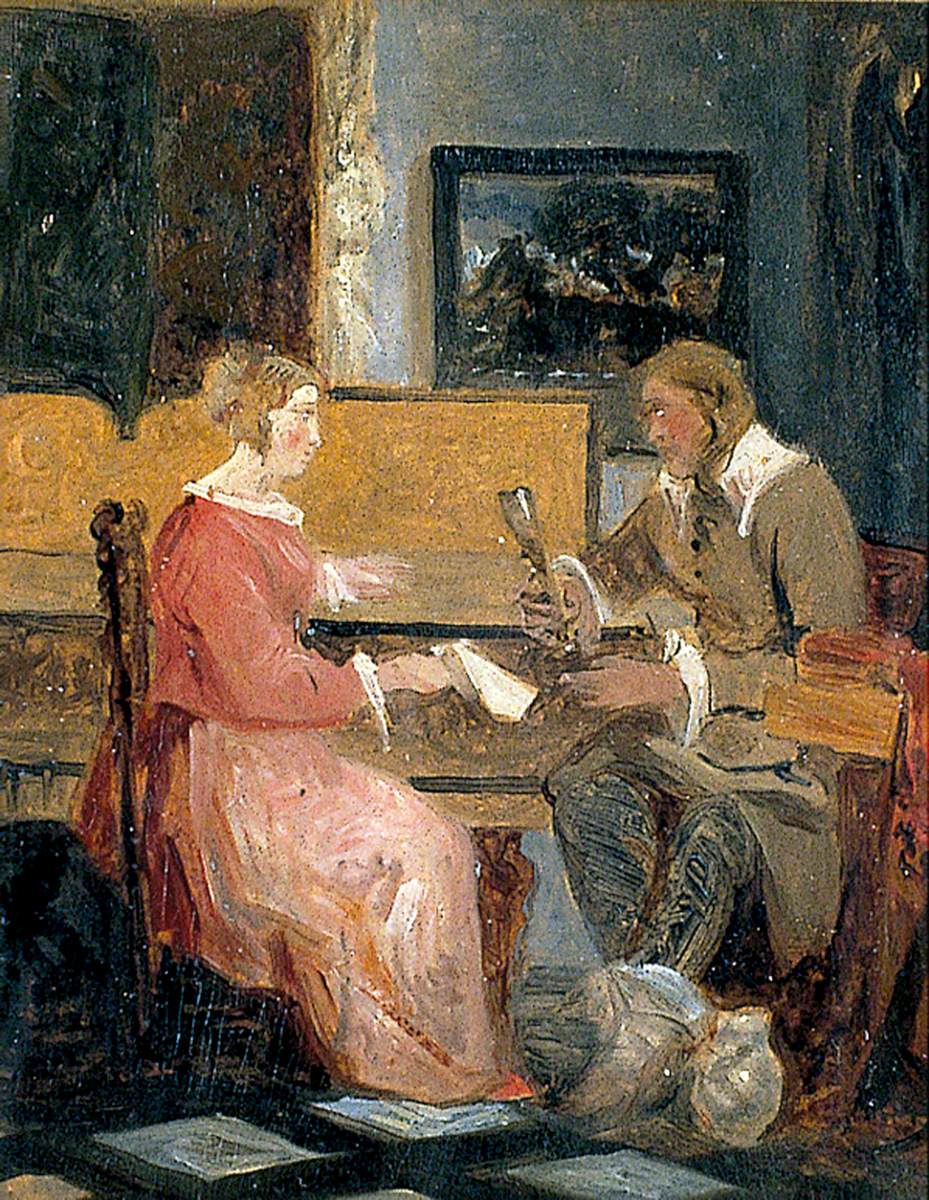 Man and Woman in an Interior Playing Music