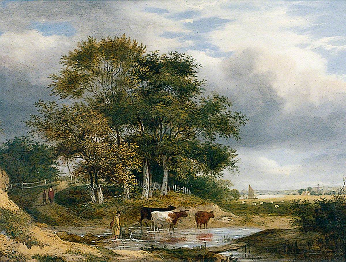 Landscape with Cows in a Pool by a Clump of Trees
