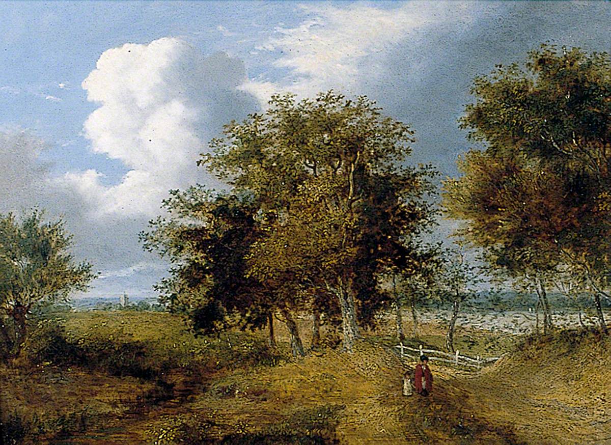 Landscape with a Church in the Distance and Figure in a Red Shawl