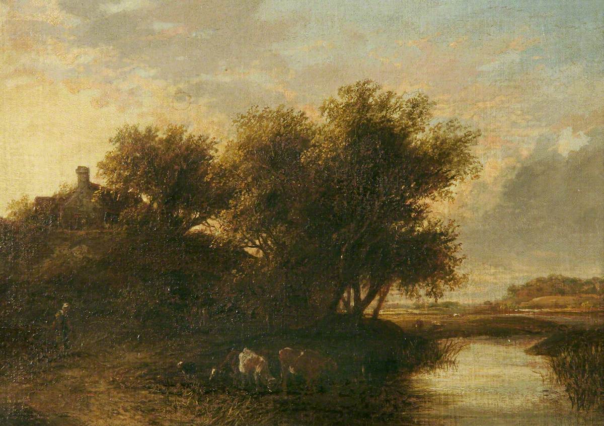 River Scene, Cattle in Foreground