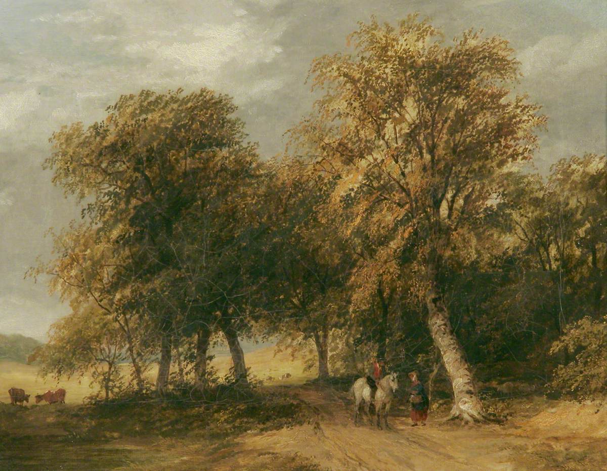 Lane Scene, with Horseman Talking to a Woman