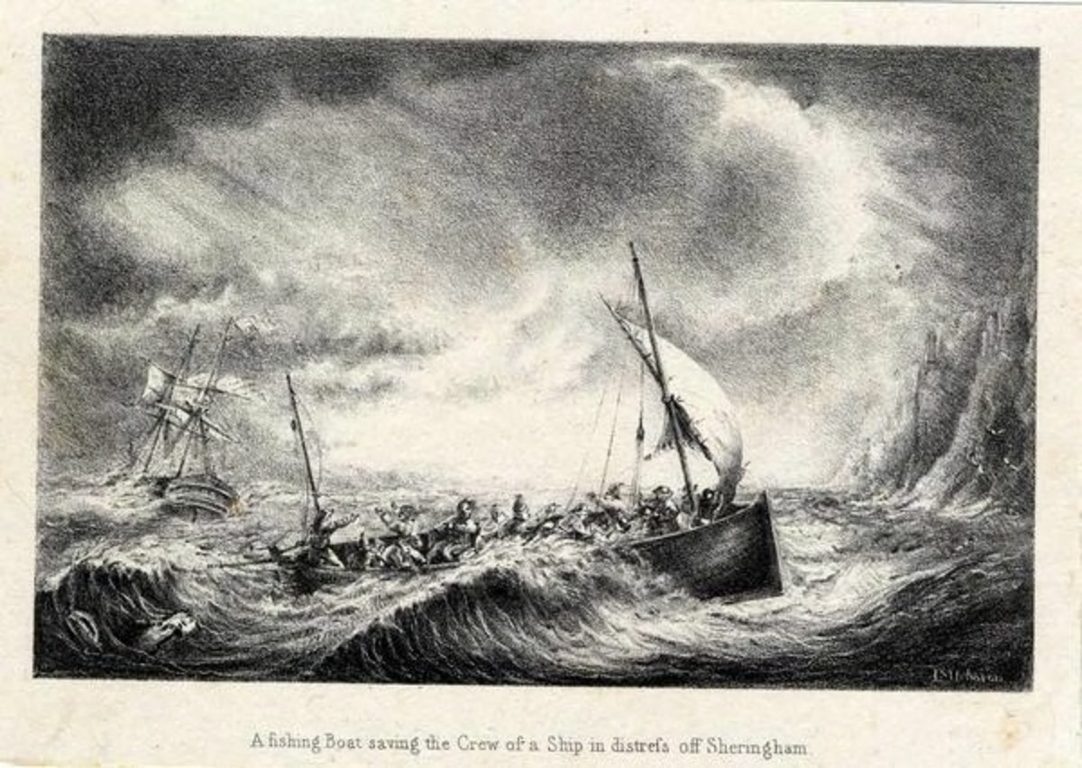 A fishing Boat rescuing the Crew of a Ship off Sheringham