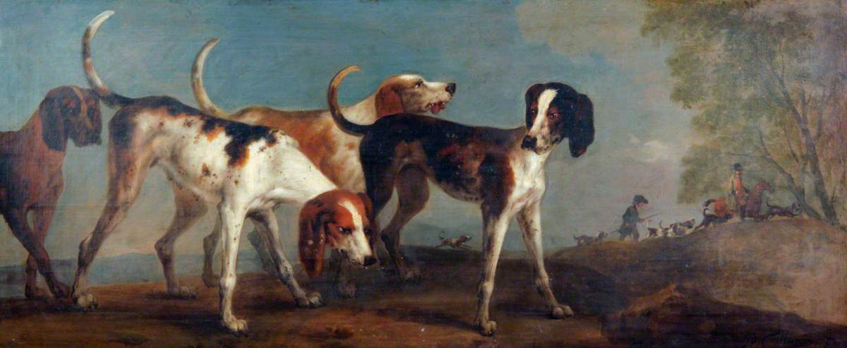 Four Hounds with Huntsmen to the Right