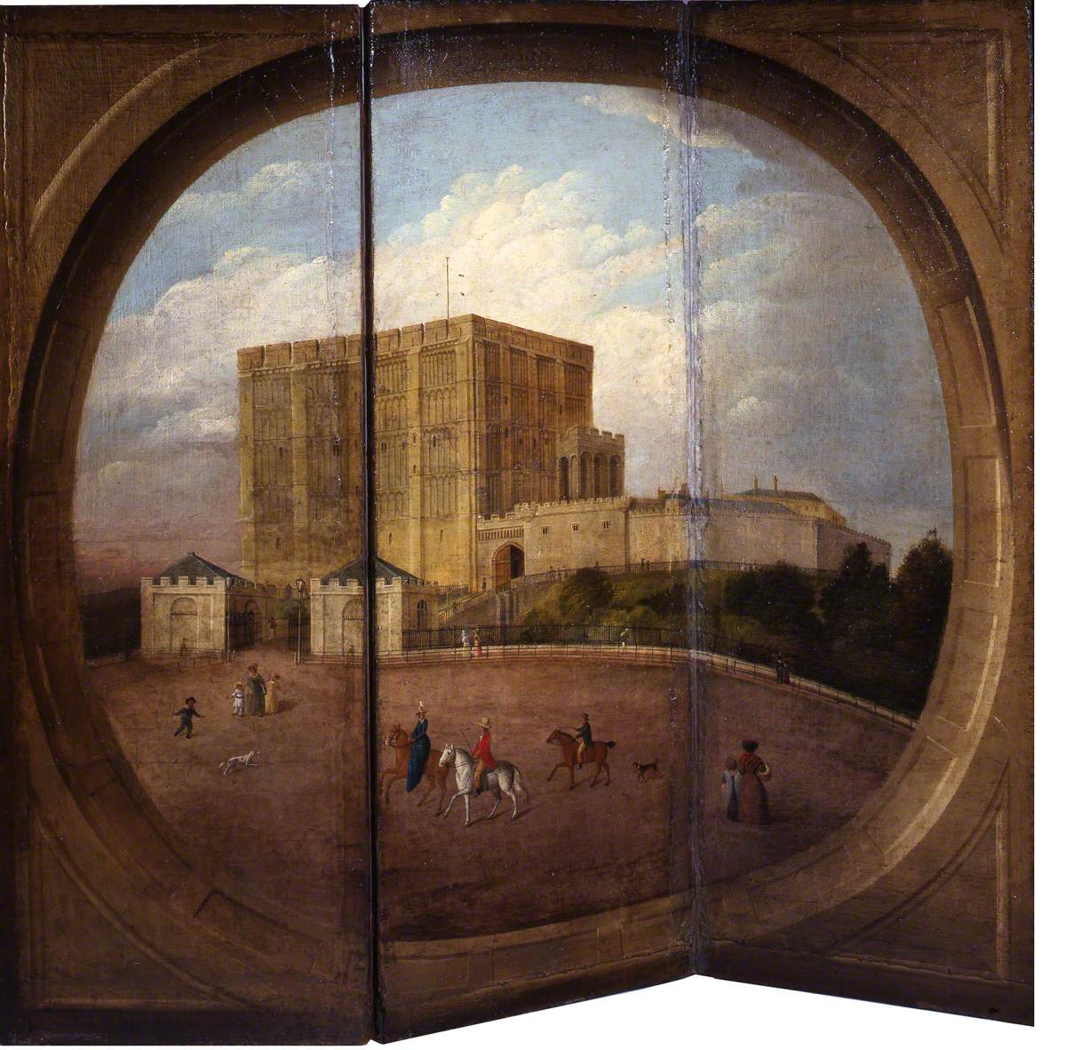Three-Panel Screen with a View of Norwich Castle, Norfolk
