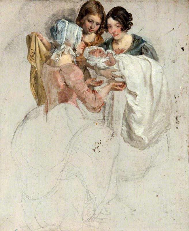 A Girl and Two Women, Standing and Holding a Baby (Study for 'The Covenanters' Baptism')