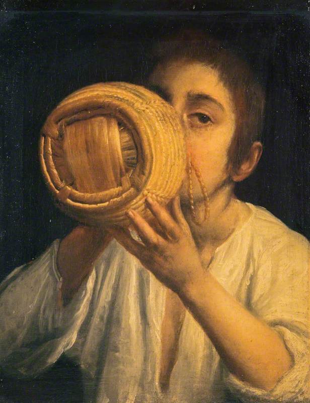 A Boy Drinking from a Flask