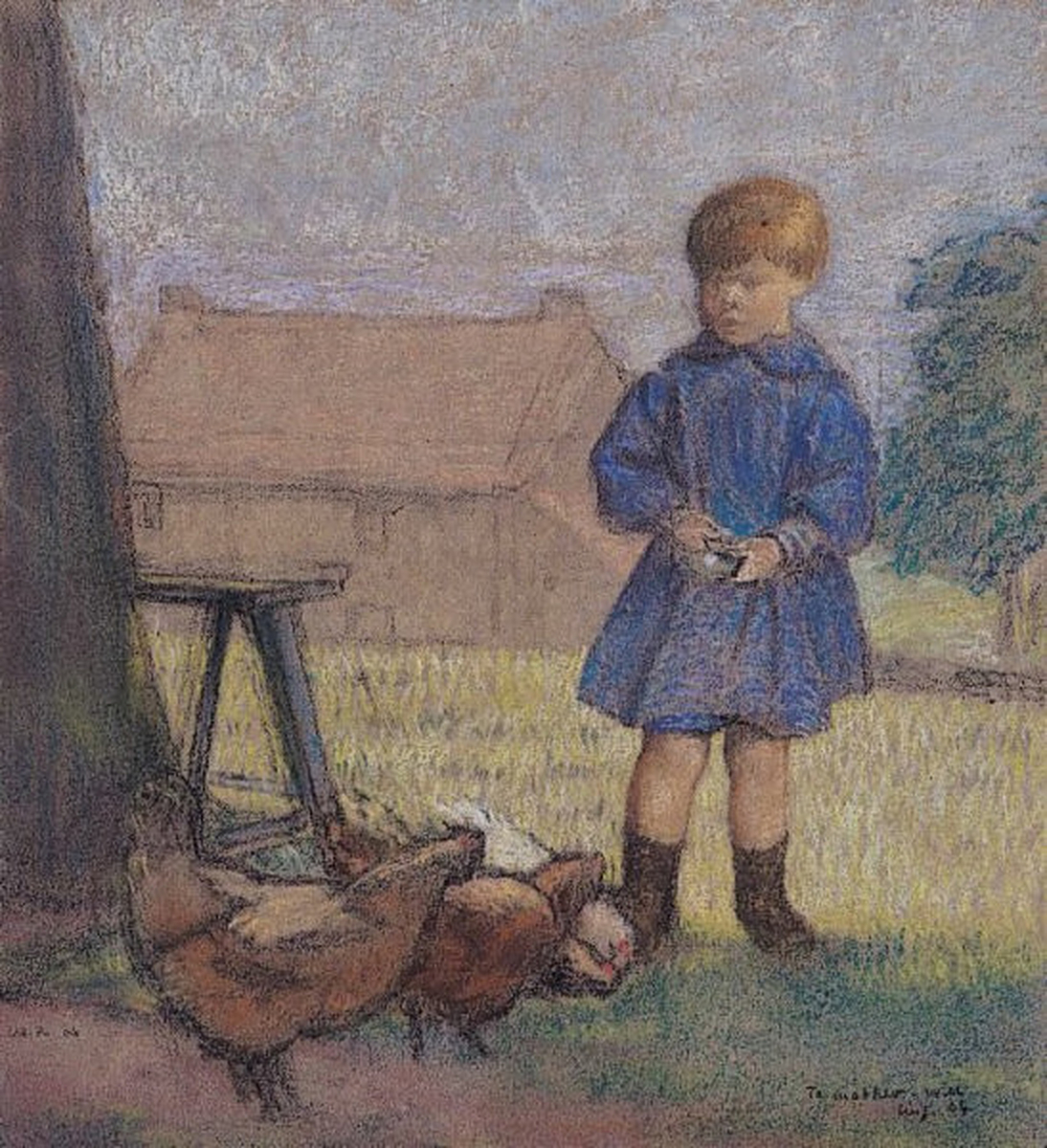John Rothenstein as a Child, Feeding Hens (1904)