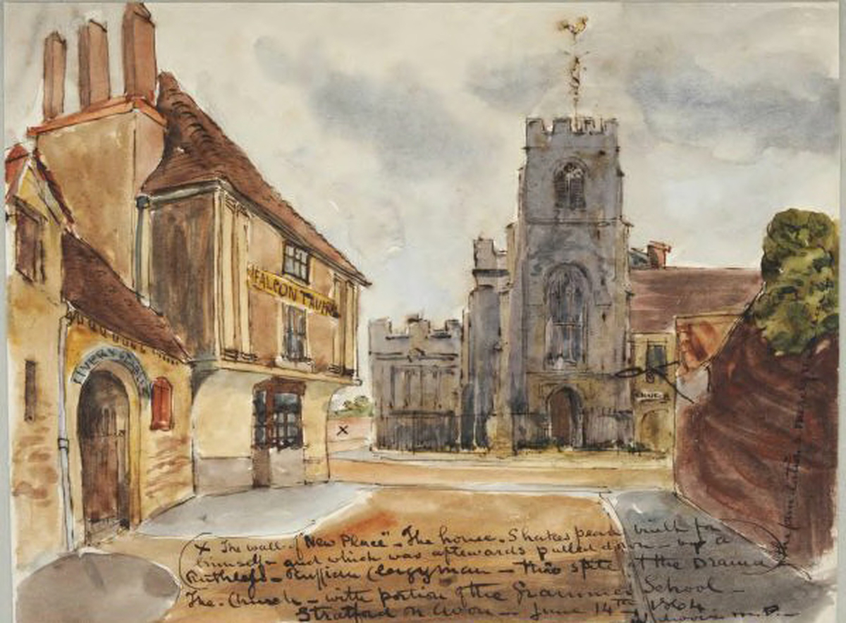 The Guild Chapel and Falcon Tavern, Stratford-upon-Avon (1864)