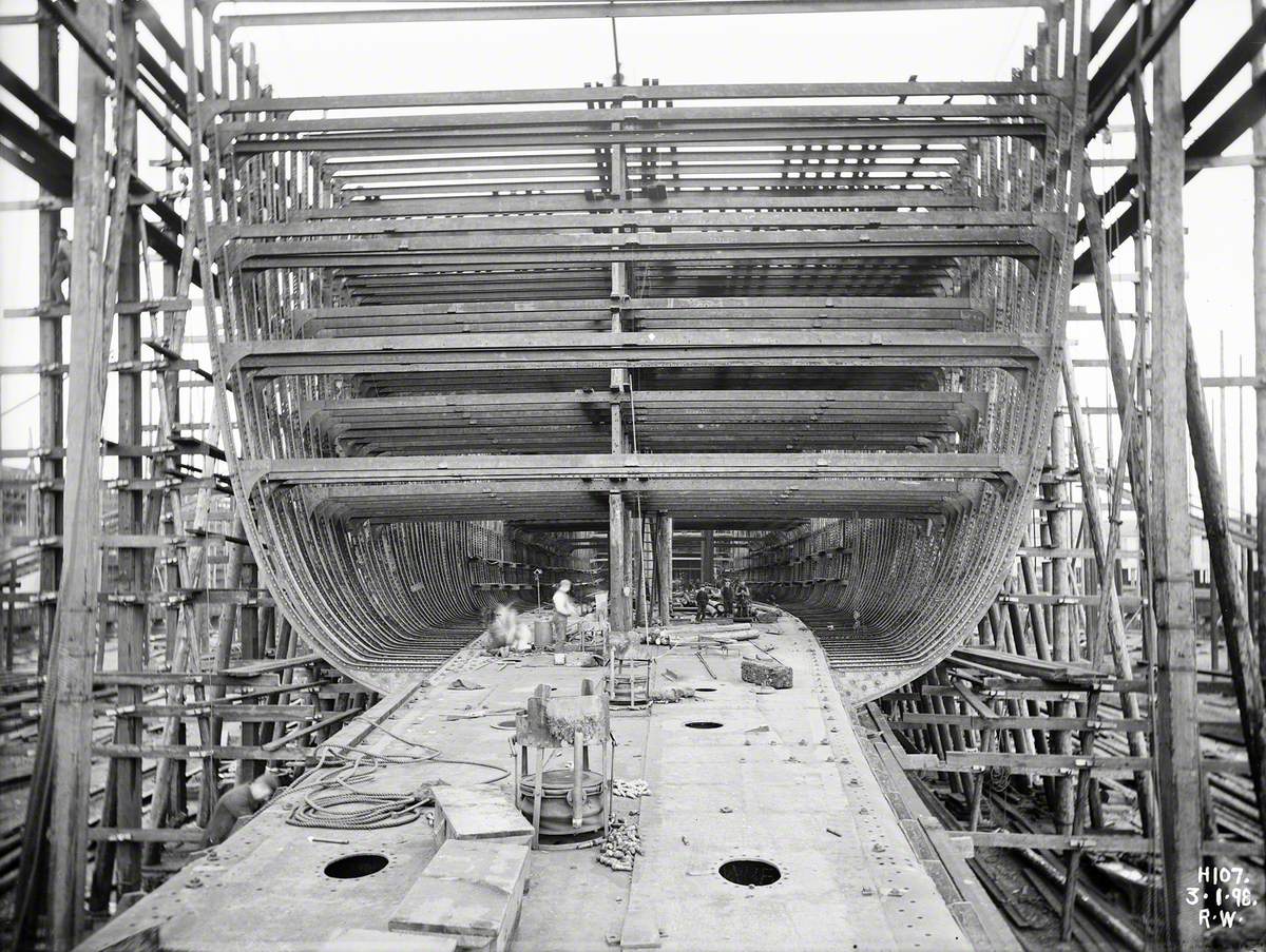 View from tank top to frames erected forward of midships