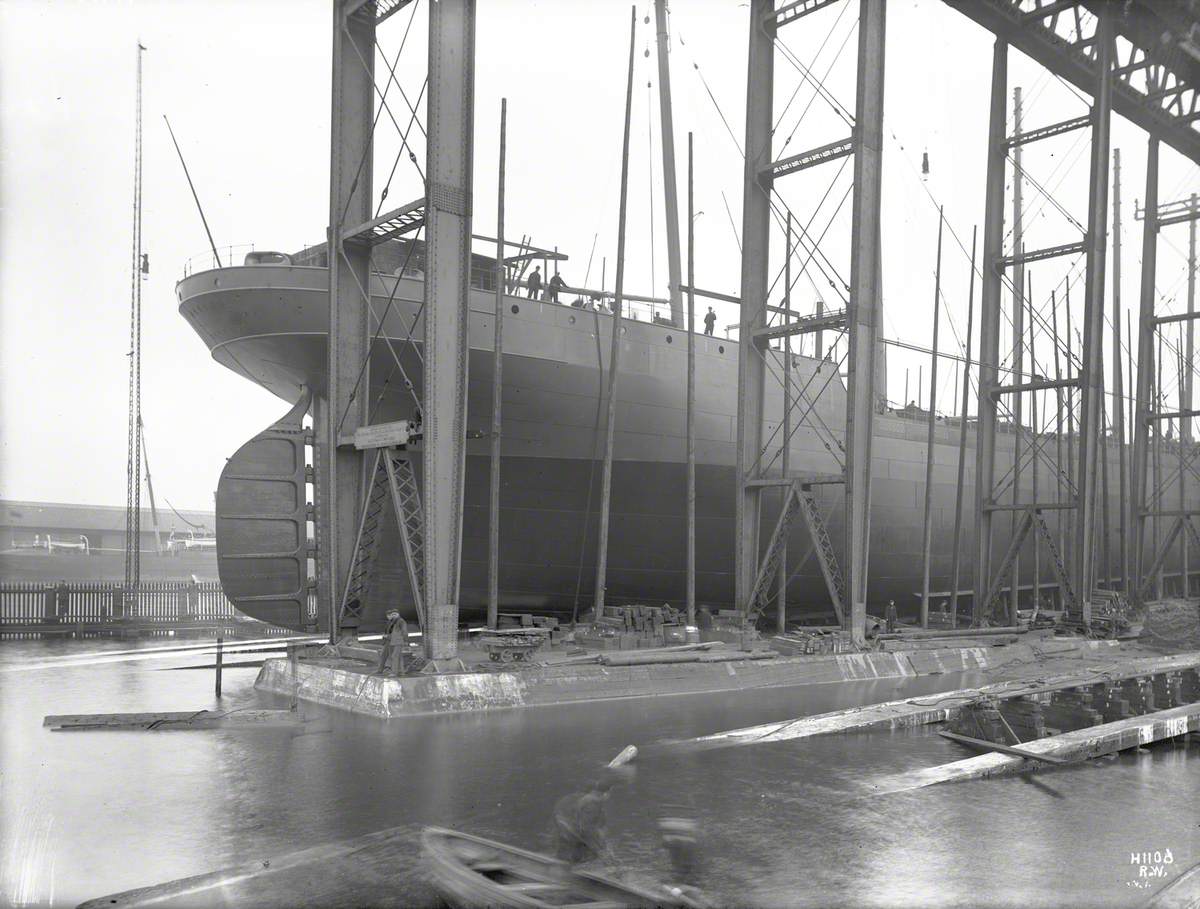 Starboard stern view on slip prior to launch