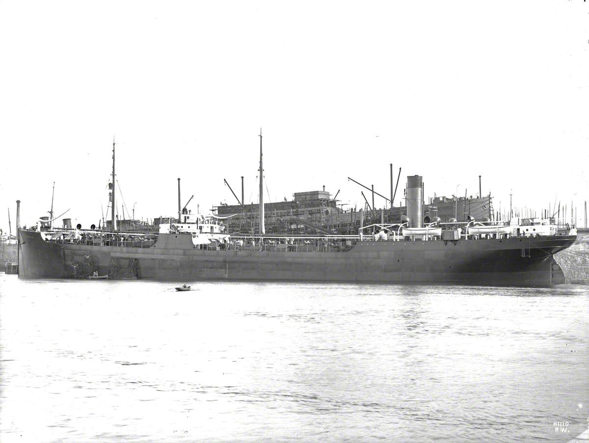 Port profile of completed ship at North Yard jetty with Workman Clark's Victoria Yard in background