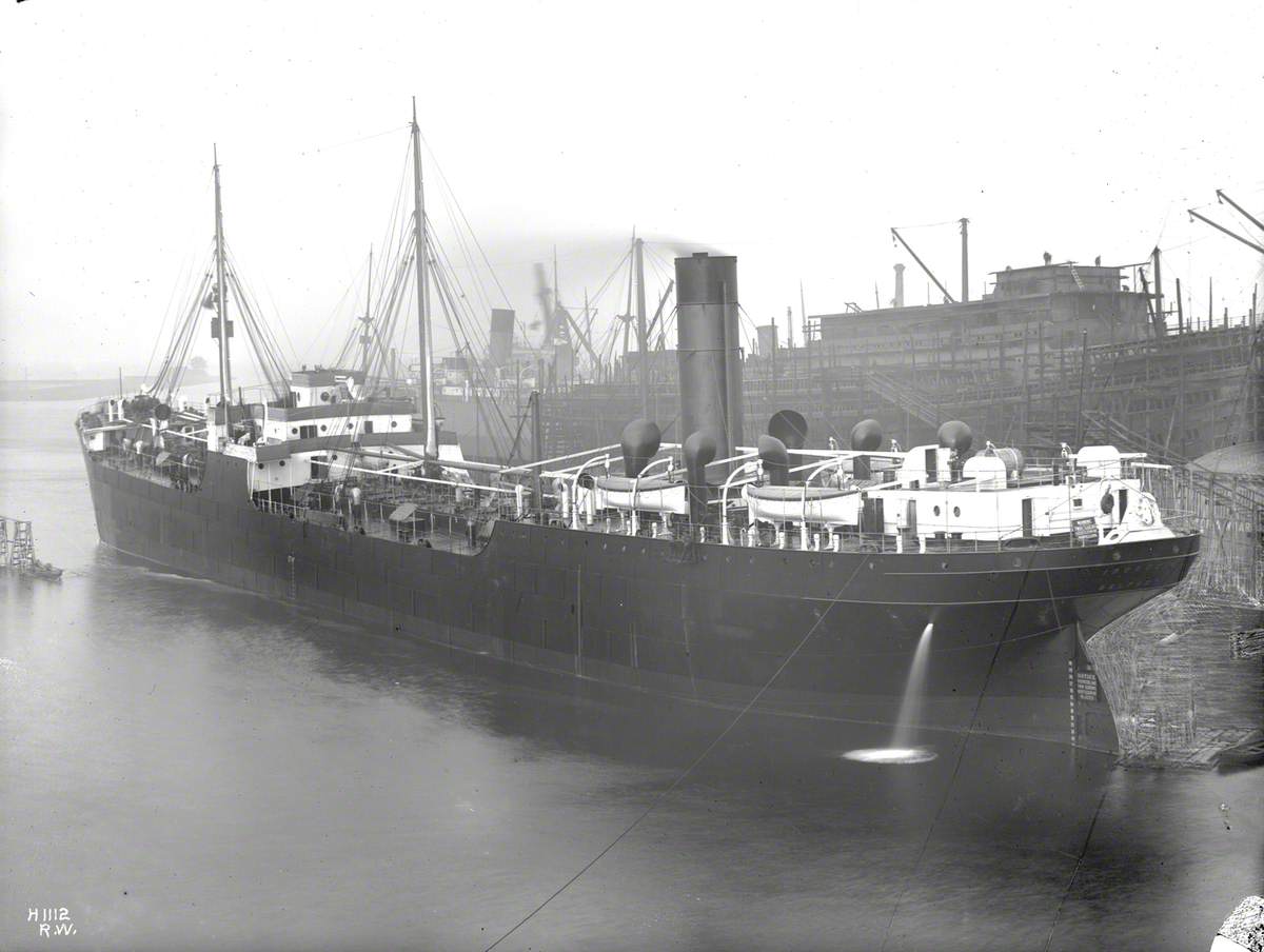 Port stern 3/4 profile of completed ship as above