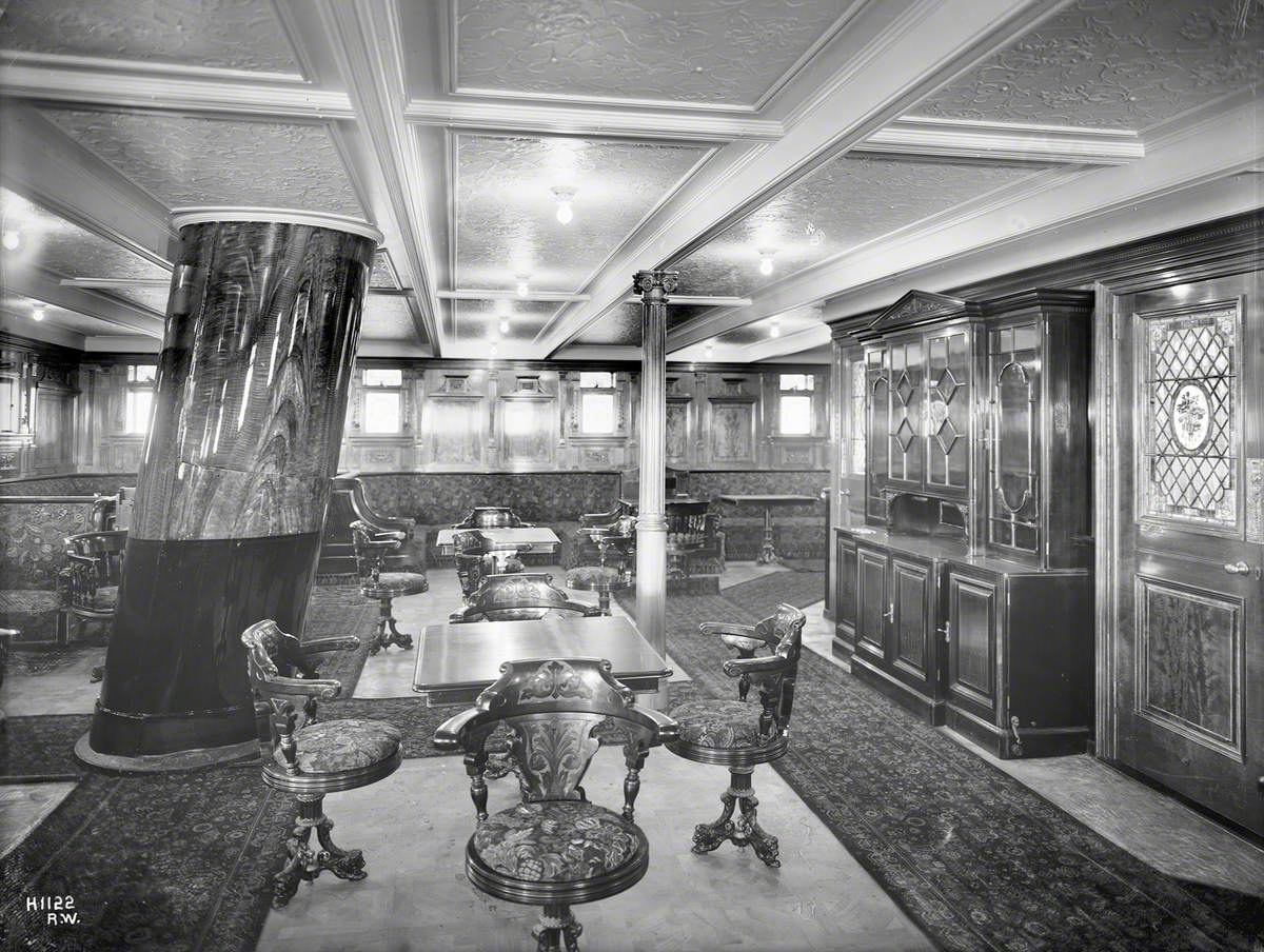 Second class library, with mast passing through floor to ceiling