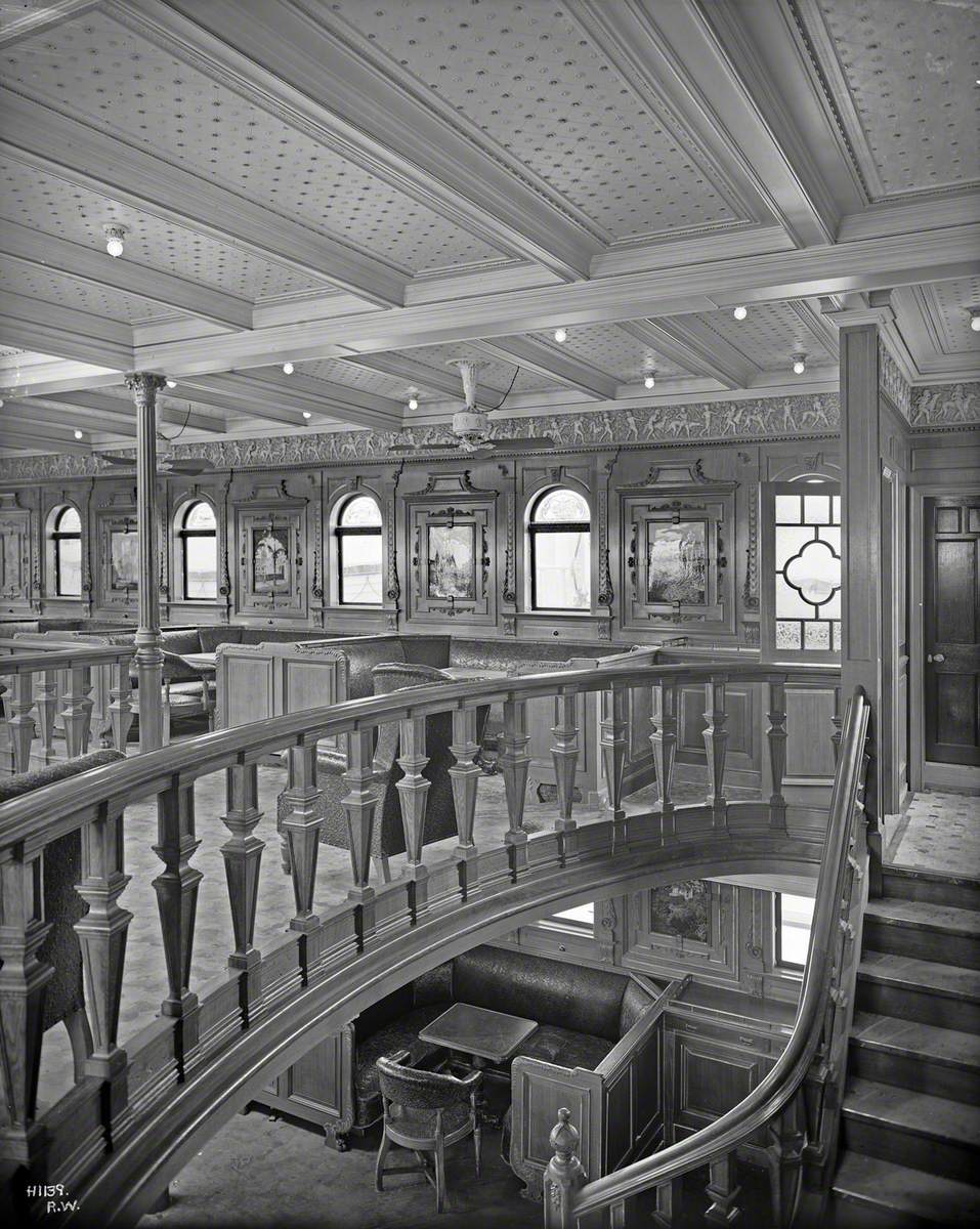 First class balcony smoke room and staircase leading to lower smoke room