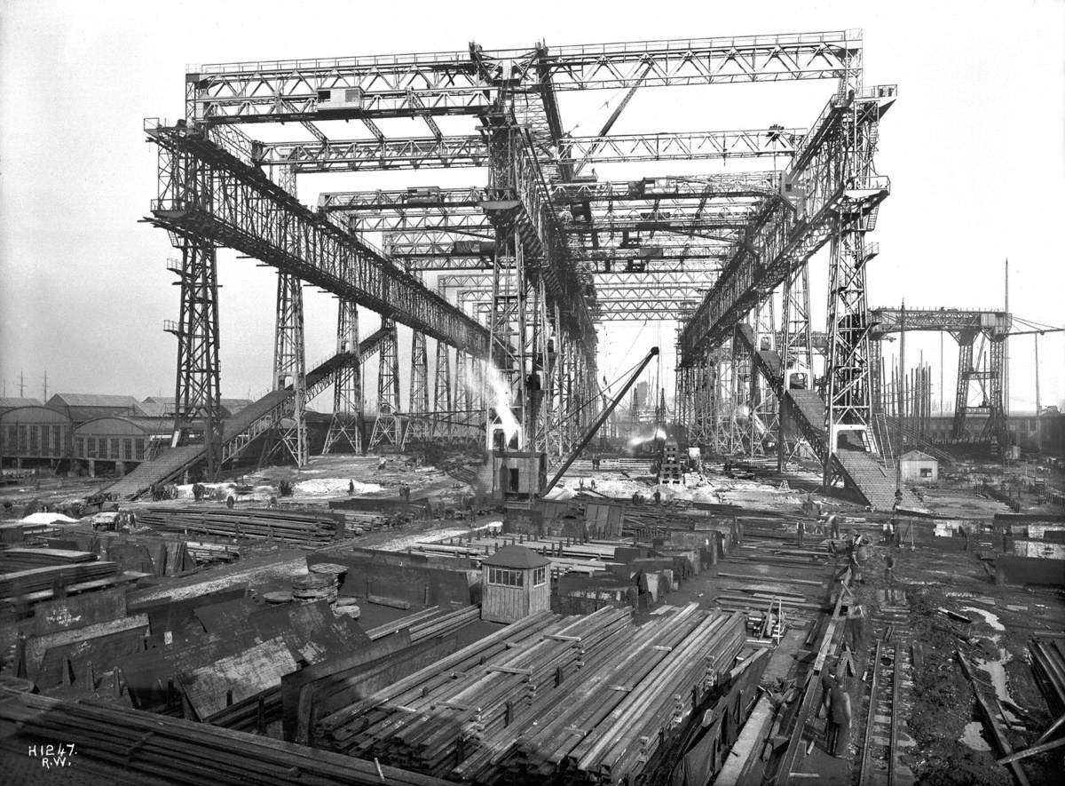 Reconstruction of North Yard slips 2 and 3 and erection of Arrol gantry for building 'Olympic' (400) and 'Titanic' (401)