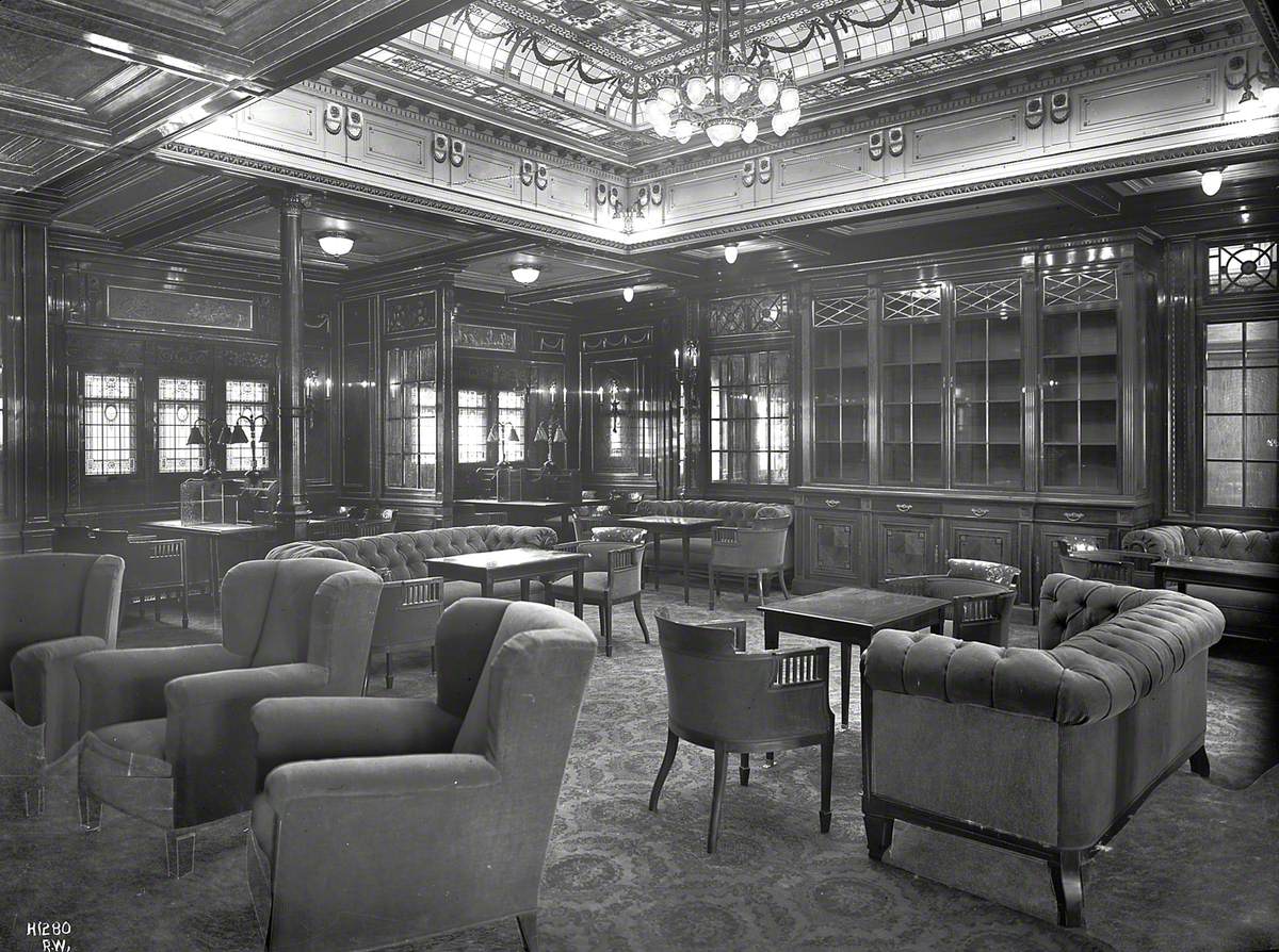 First class library and writing room, with dome and fireplace