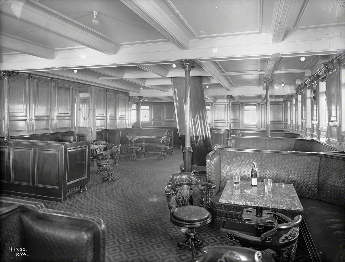 Second class smoke room with mast passing through floor to ceiling