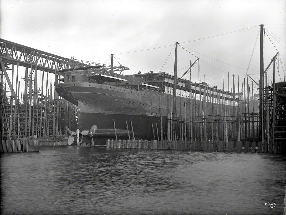 Starboard stern view on slip prior to launch