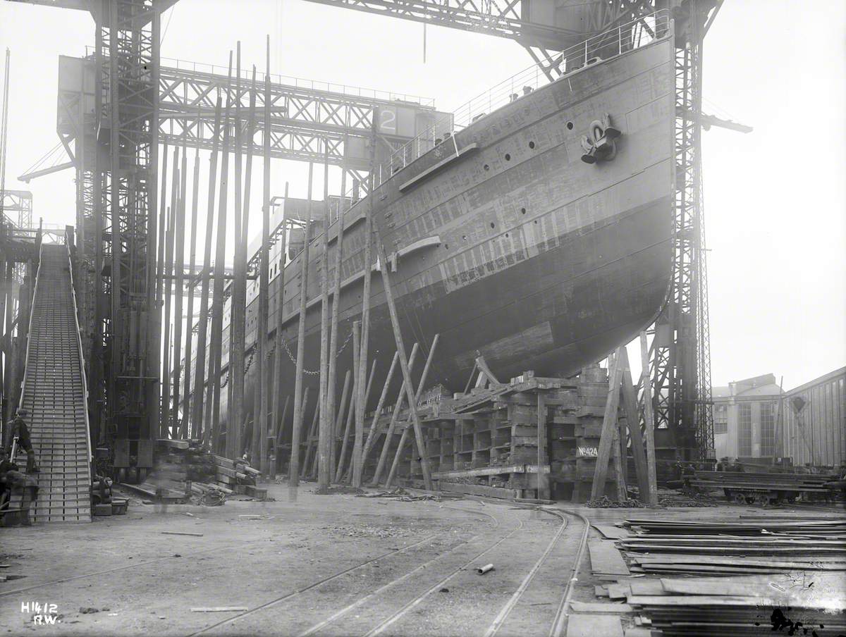 Starboard bow view on No. 1 slip, North Yard, prior to launch