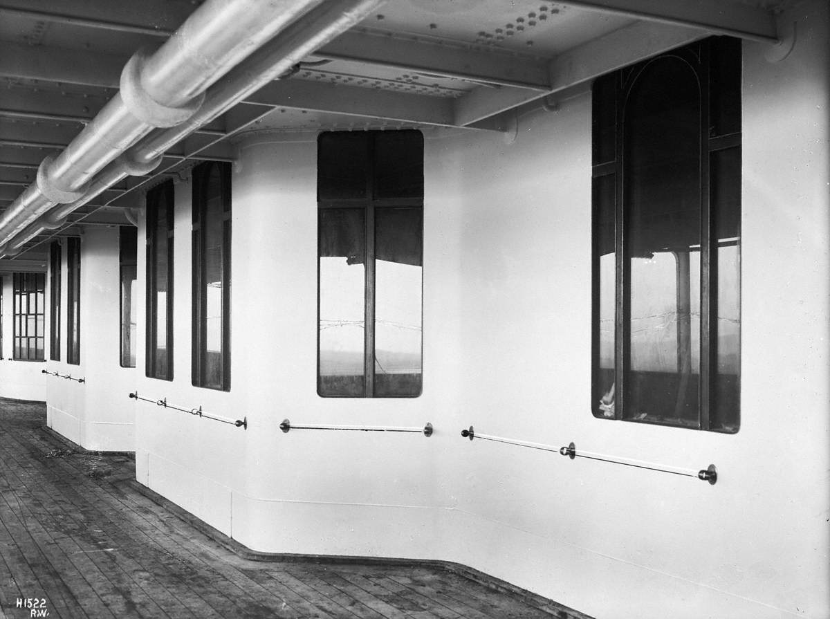 Promenade deck and lounge windows, port side