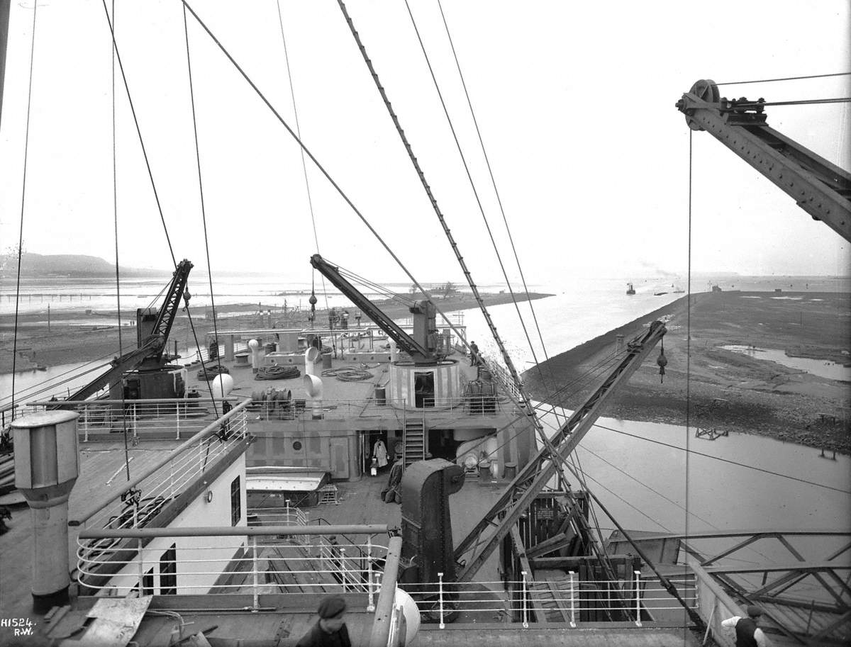 View aft from port boat deck towards poop deck, near completion of outfitting